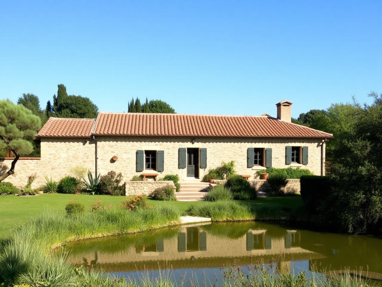 Villa exterior with lake