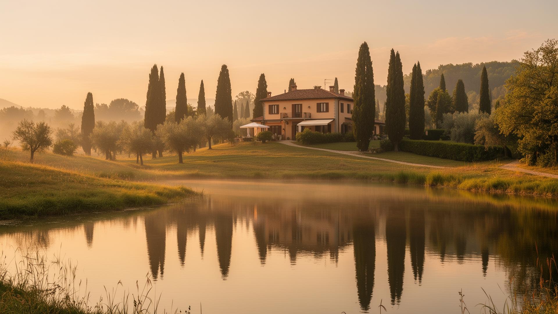 The Little Lake Verona Villa at golden hour